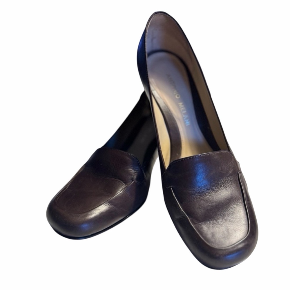 ANTONIO MELANI Dark Brown Women's Loafers 2 inch heel size 6 1/2 M